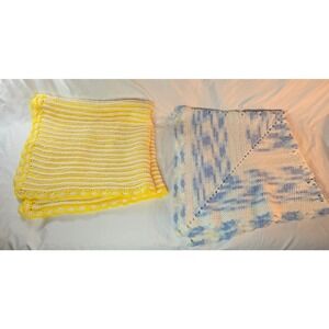 Handmade Crochet Baby Receiving Blanket Pair Yellow 36" x 36" Blue 40" x 36"